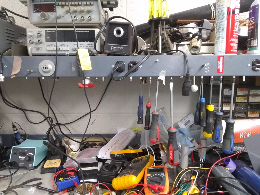 A typically messy electronics bench