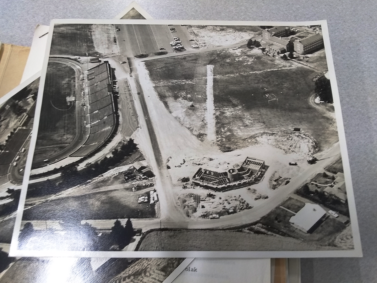 Aerial photograph of the Observatory construction, 1963