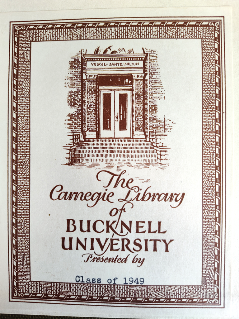 Bookplate for the Carnegie Library of Bucknell University, class of 1949.