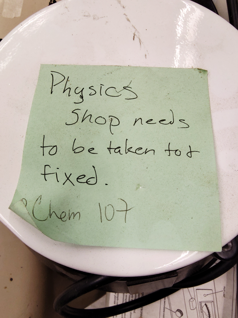 Handwritten Post-It note, somewhat confusing.